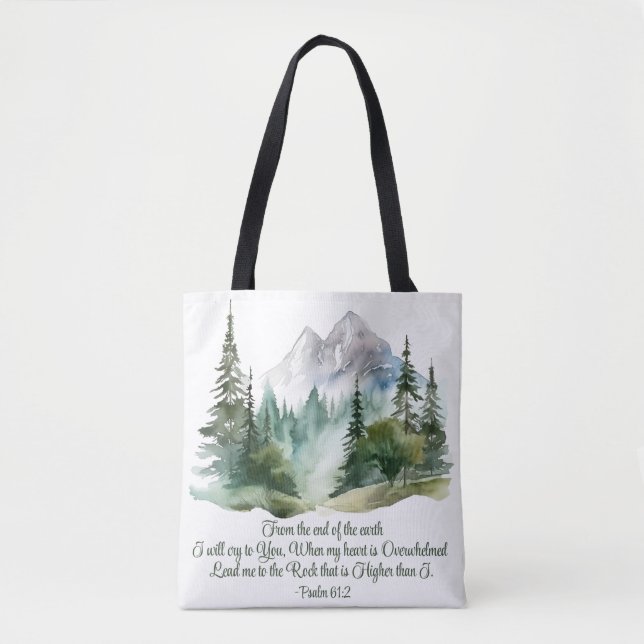 Tote Bag Psalm 61:2 Lead me to the Rock Scripture Mountain (Devant)