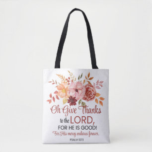 Tote Bag Psaume 107:1 Oh Remerciez le Seigneur Floral Fall