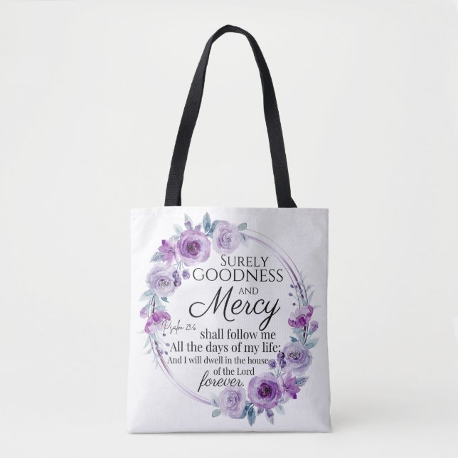 Tote Bag Psaume 23:6 Inspirationnel Bible Verse Floral Viol (Devant)