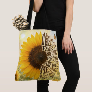 Tote Bag Psaume 23 verset 4 dans Tournesol