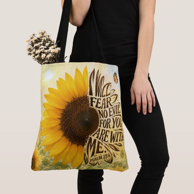 Tote Bag Psaume 23 verset 4 dans Tournesol (De près)