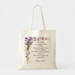 Tote Bag Psaume 28:7 Verset Biblique, Art Floral Lavande Vi