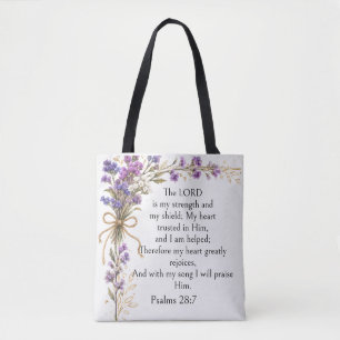 Tote Bag Psaume 28:7 Verset Biblique, Art Floral Lavande Vi