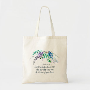 Tote Bag Psaume 37:4 Plaisir dans le Seigneur, Floral