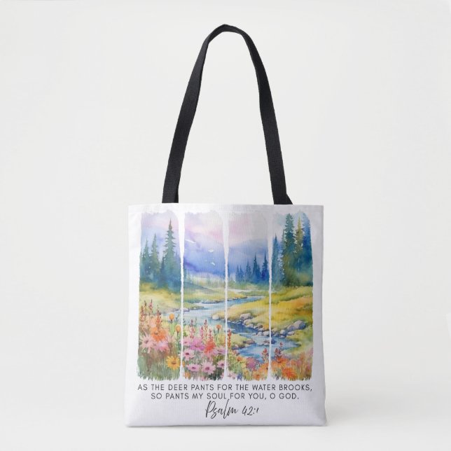 Tote Bag Psaume 42:1 La nature des cerfs se brosse (Devant)