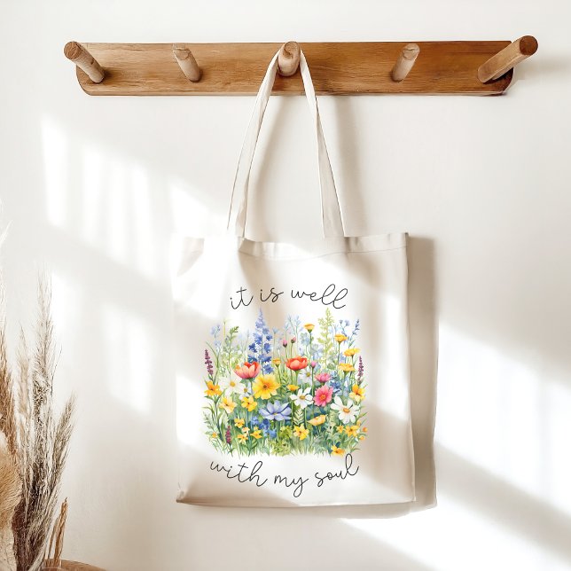 Tote Bag Psaume 46 Bible Fleur sauvage chrétien (Créateur téléchargé)