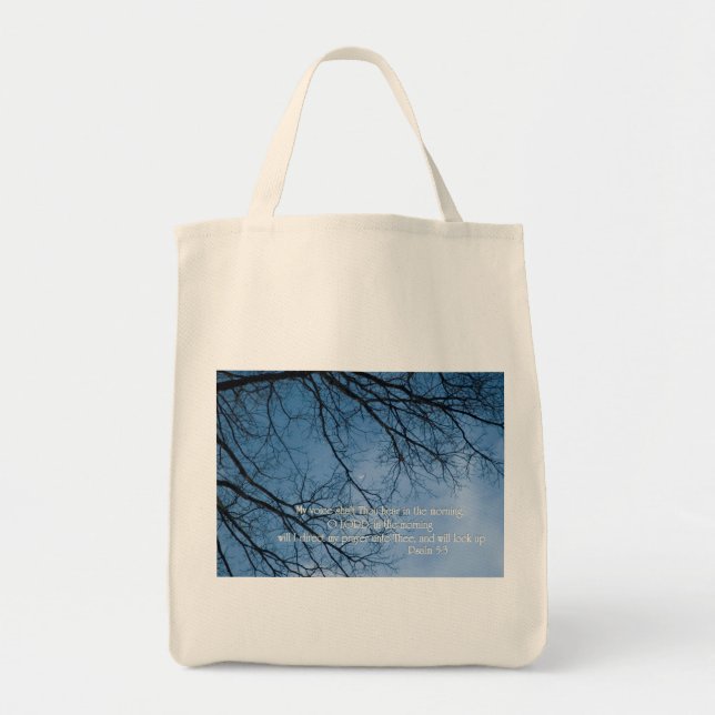 Tote Bag Psaume 5:3 Ma voix, tu entendras le matin (Devant)