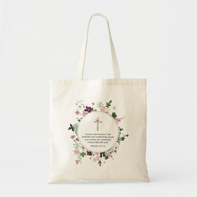 Tote Bag Psaume floral rose 139:14 (Devant)
