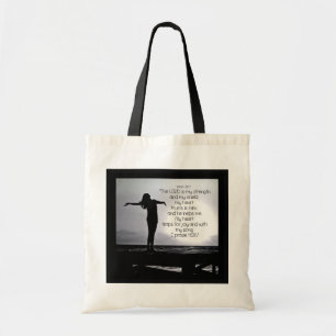 Tote Bag Psaume Seigneur est ma force Bible Citation Black