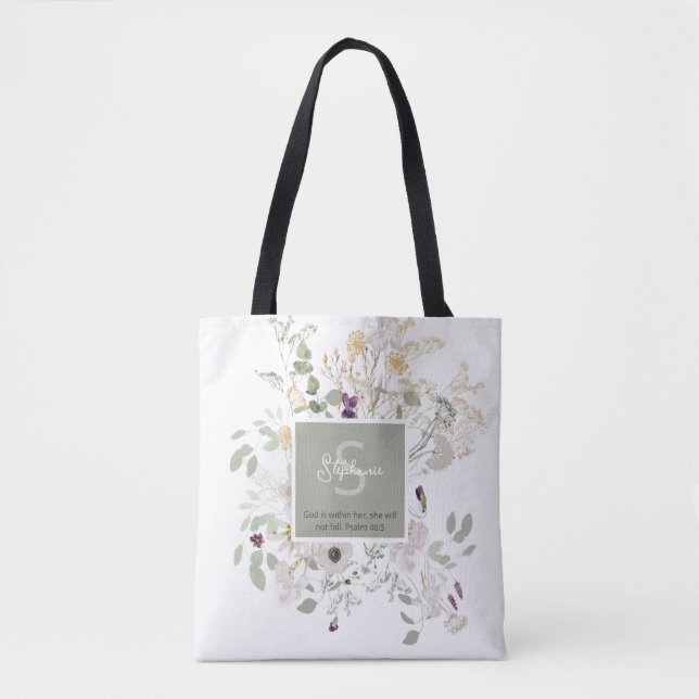 Tote Bag Psaumes 46:5 Dieu est dans son Fleur sauvage (Devant)
