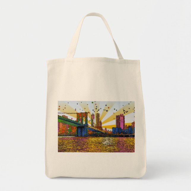 Tote Bag Psychedelic New York : Brooklyn Bridge, WTC #1 (Devant)