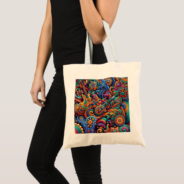 Tote Bag Psychédélique Batik Guitare Art-Colorful Musique R (Devant (produit))