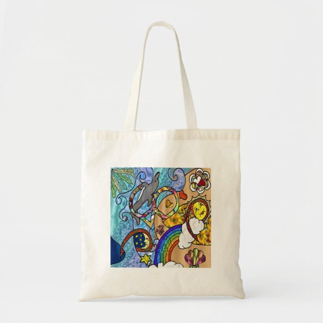 Tote Bag Psychédélique des années 60 rétro à la plage Vêtem (Devant)