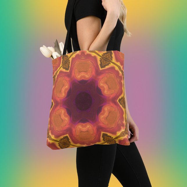 Tote Bag Psychédélique Hippie Fleur Orange violet et jaune (Créateur téléchargé)