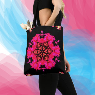 Tote Bag Psychédélique Hippie Fleur rose et noir