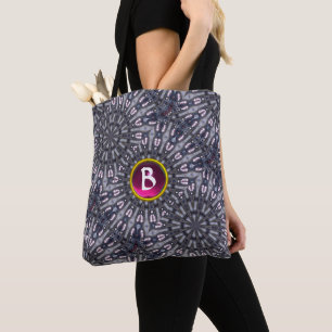 TOTE BAG PSYCHÉDÉLIQUE KALEIDOSCOPE PINK FUCHSIA GEM MONOGR