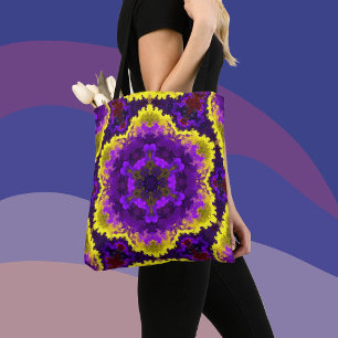 Tote Bag Psychédélique Mandala Fleur Jaune et Violet