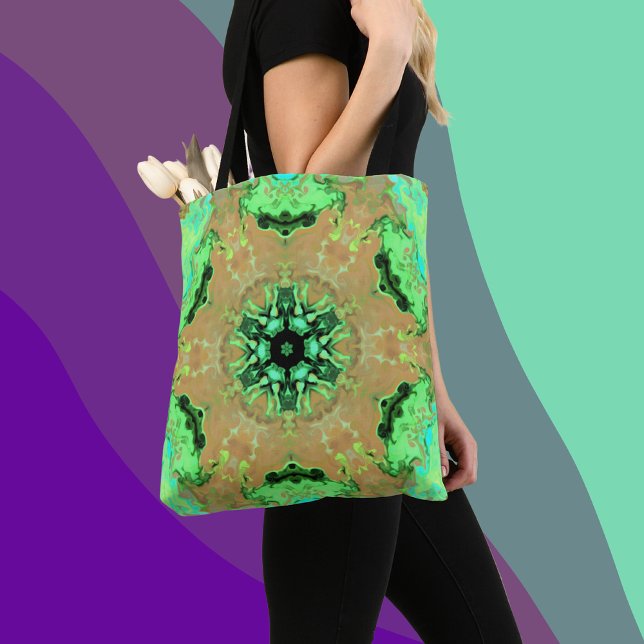 Tote Bag Psychédélique Mandala Fleur Orange et Vert (Créateur téléchargé)