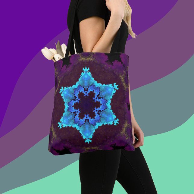 Tote Bag Psychédélique Mandala Flower bleu et violet (Créateur téléchargé)
