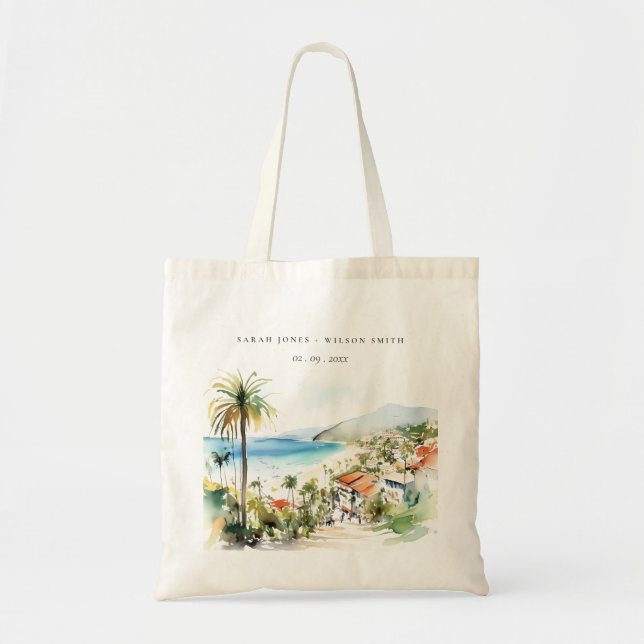 Tote Bag Puerto Vallarta Mexico Watercolor scape Wedding (Devant)
