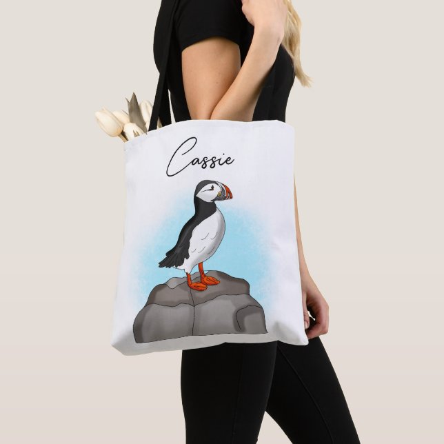 Tote Bag Puffin à main fine personnalisé (De près)