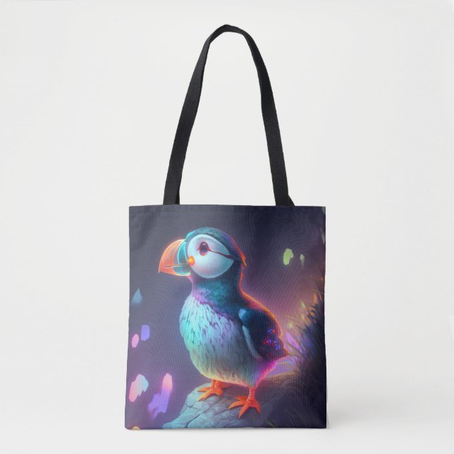 Tote Bag Puffin Oiseau Animal Portrait Peinture Forêt Espri (Devant)