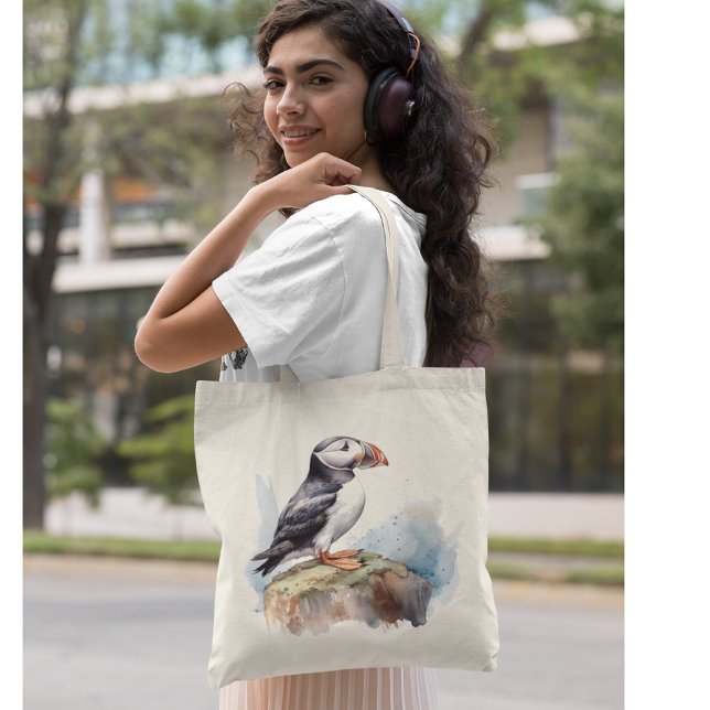 Tote Bag Puffin sur une aquarelle rocheuse (Créateur téléchargé)