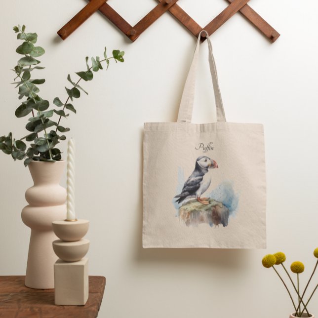 Tote Bag Puffin sur une aquarelle rocheuse, personnalisé (Créateur téléchargé)