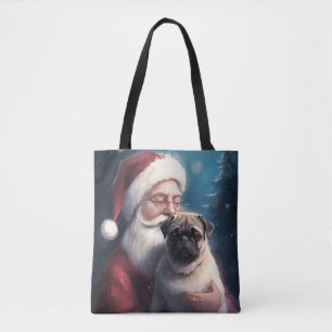 Tote Bag Pug avec le Père Noël Noël Festif