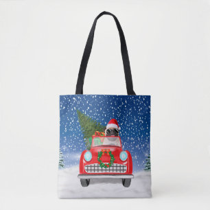 Tote Bag Pug Chien Conduisant une Voiture Dans la Neige Noë