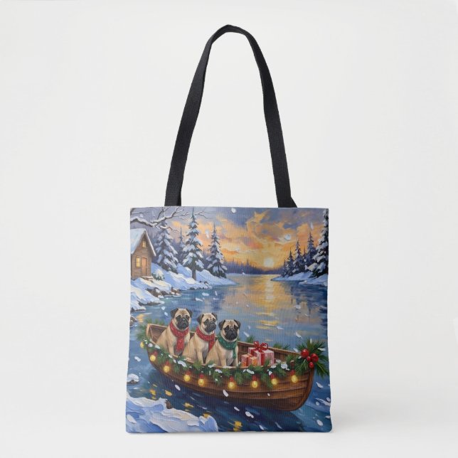 Tote Bag Pug Christmas Boat Holiday (Devant)