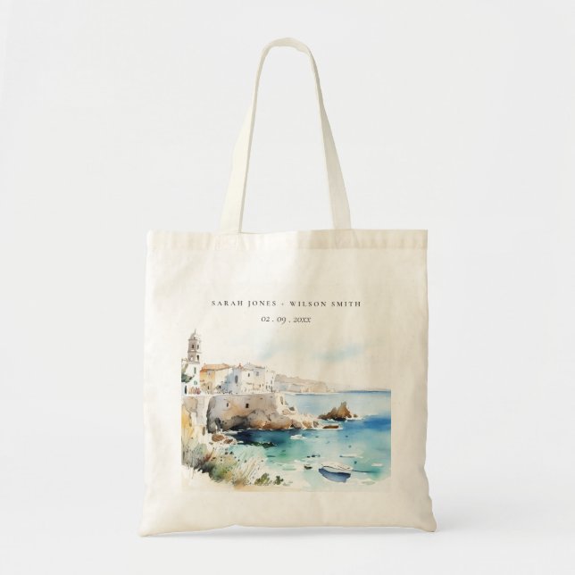 Tote Bag Puglia, Italy Watercolor Landscape Wedding (Devant)