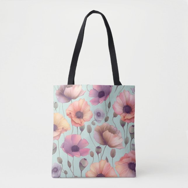 Tote Bag Puissance des fleurs avec motifs de pavot pastel (Devant)