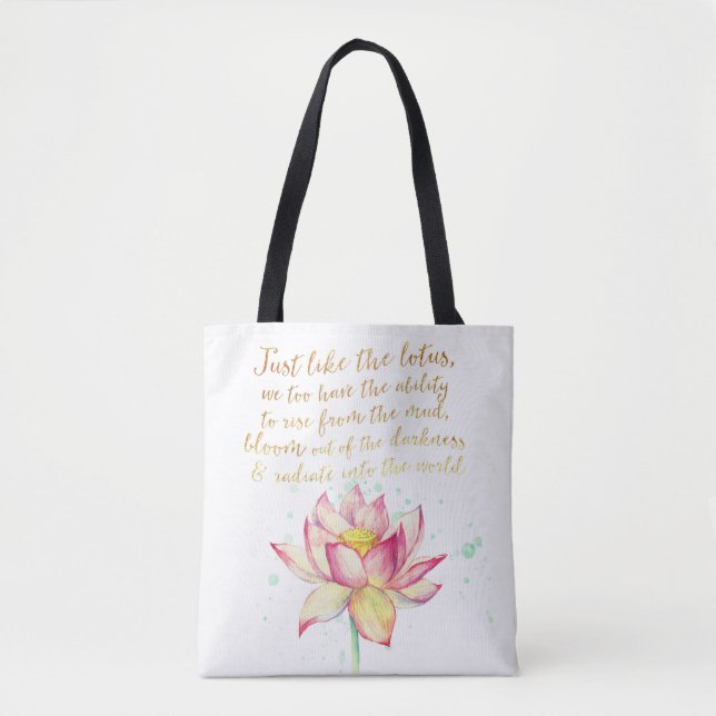 Tote Bag Puissante citation Postivite avec Lotus (Devant)