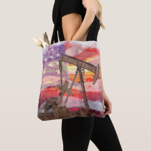 Tote Bag Pumpjack silhouette pastille Drapeau américain