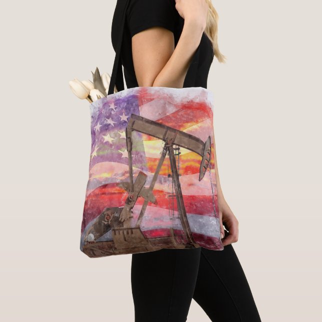 Tote Bag Pumpjack silhouette pastille Drapeau américain (De près)