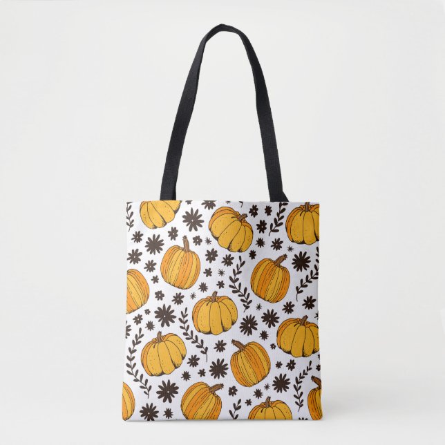 Tote Bag Pumpkin color seamless pattern, hand drawn squash  (Devant)