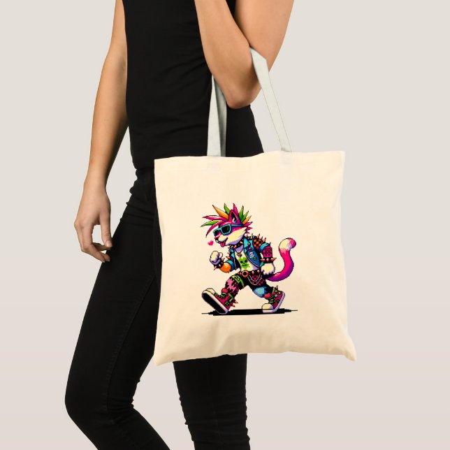 Tote Bag Punk Attitude Chat - Pixel Cool Art Rebel Design (Devant (produit))