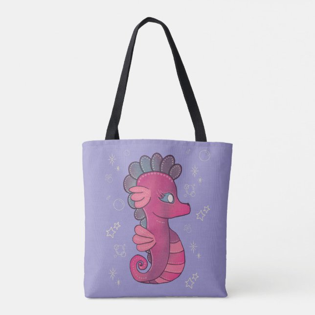 Tote Bag Punky Seahorse | Hippocampe Rose Mignon (Dos)