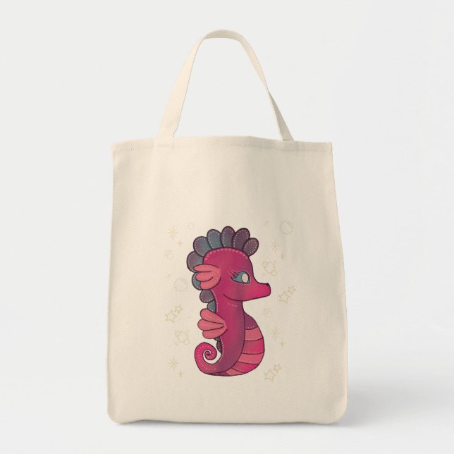 Tote Bag Punky Seahorse | Hippocampe Rose Mignon (Devant)
