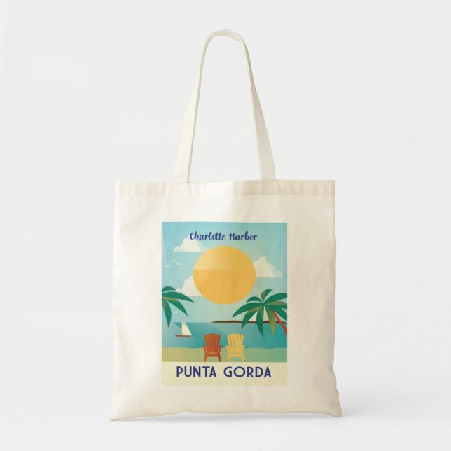 Tote Bag Punta Gorda Floride Charlotte Harbour style rétro (Devant)
