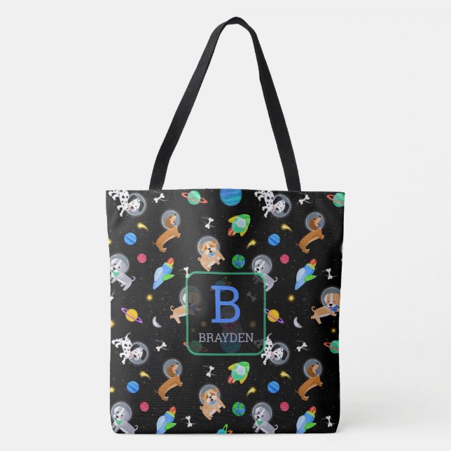 Tote Bag Puppies In Space Watercolor Dog Astronauts (Devant)