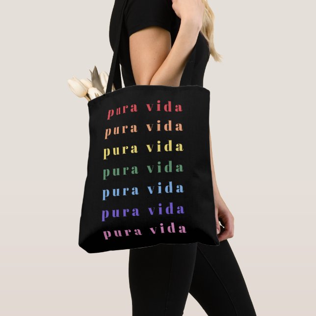Tote Bag Pura Vida Typographie colorée  (De près)