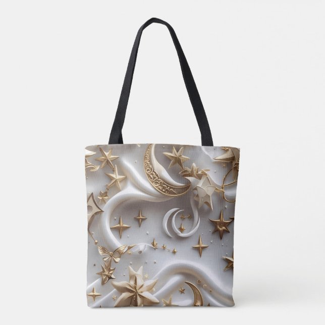 Tote Bag Pure Alabaster White Celestial Moon Phases (Dos)