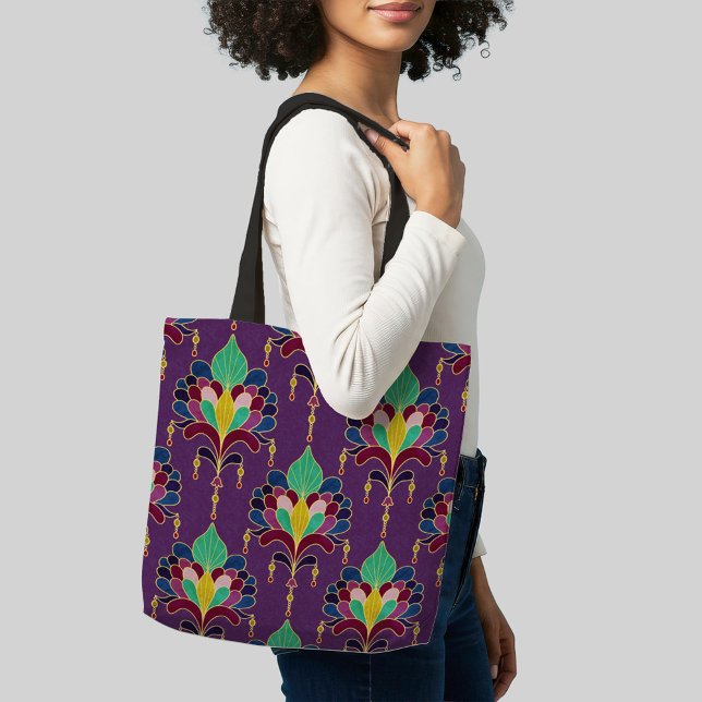 Tote Bag Purple and Gold Art Deco Floral Ornament (Créateur téléchargé)