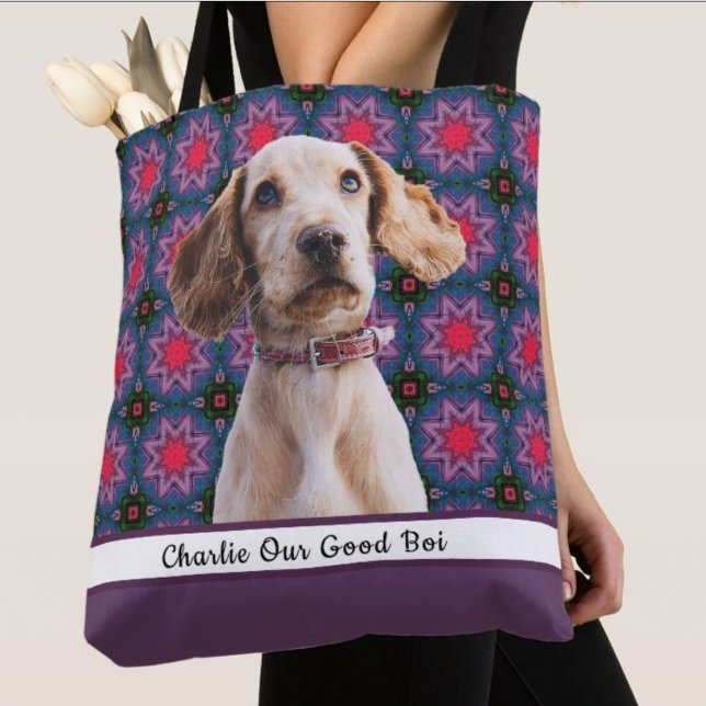 Tote Bag Purple bleu mignon photo Cadeau Chien Maman Grand- (Créateur téléchargé)