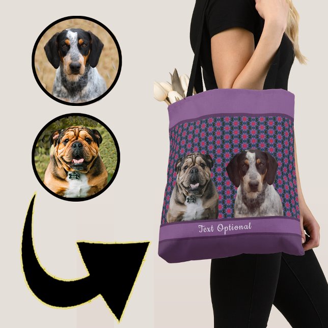 Tote Bag Purple Blue Modern Photo Gift Puppy Dog Lover Mom  (Créateur téléchargé)
