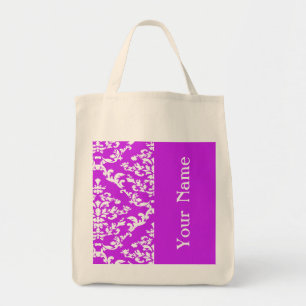 Tote Bag Purple Bold Damask avec nom @ Emporiomoffa