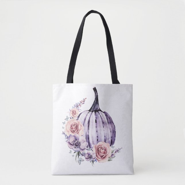 Tote Bag Purple citrouille mignon fleurs automne fleurs (Devant)