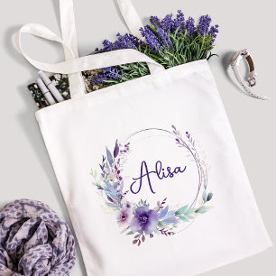 Tote Bag Purple Elegant Fleur sauvage Boho Aquarelle